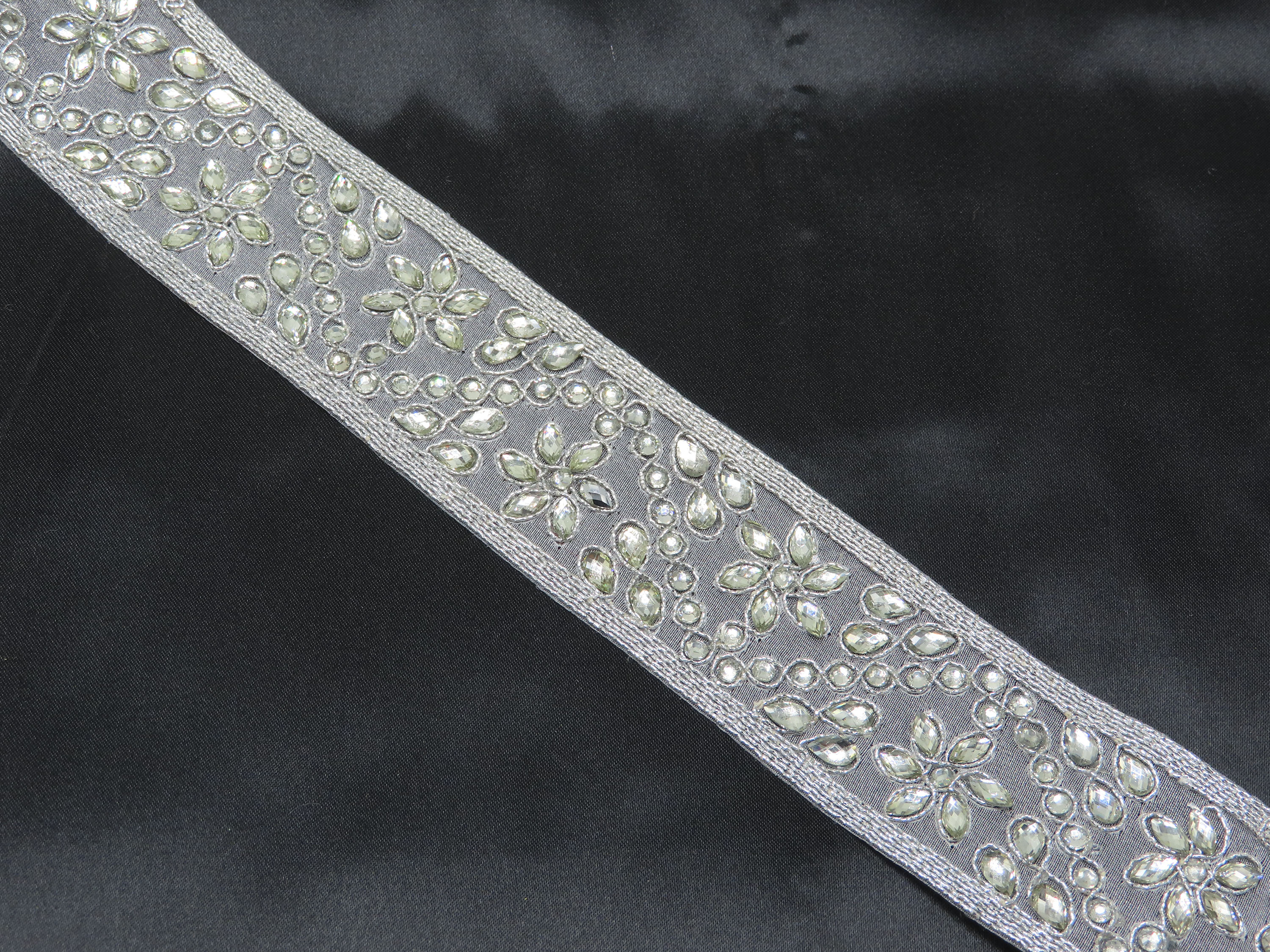 SILVER LACE RHINESTONE TRIM 