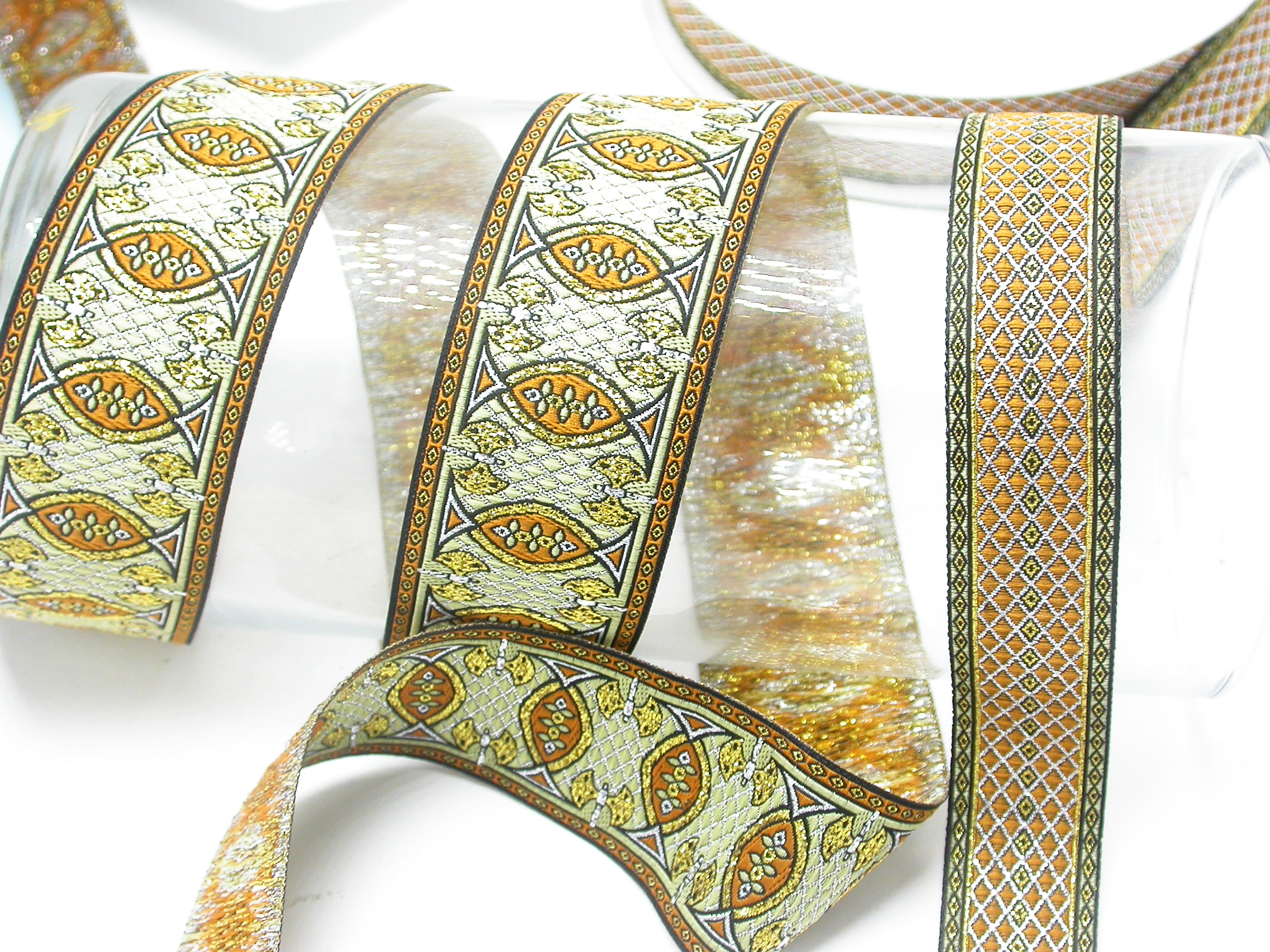 Brown and Yellow Tribal Jacquard Ribbon - 1.125