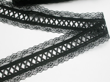 2 yards of black crochet clunny with an insert of black ribbon