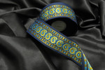 Jacquard Ribbon 1 3/4" 44mm Metallic Gold Paisley Navy