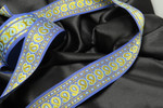 Jacquard Ribbon 1 3/4" 44mm Metallic Gold Paisley Periwinkle