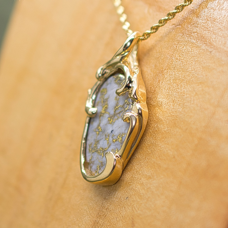 14K Yellow Gold Free-form Bezel Pendant with Local Gold Laced Quartz -SOLD-