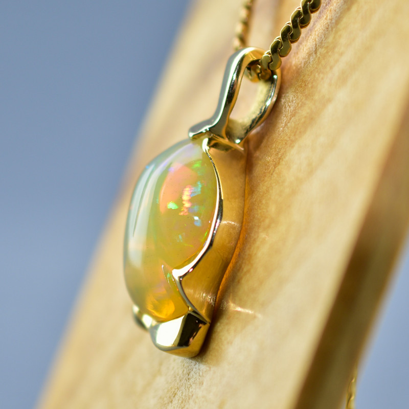 14k Yellow Gold Free-form Pendant with Large Custom Cut Ethiopian Opal  -SOLD-