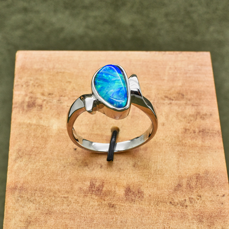 Sterling Silver Ladies Bypass ring with Natural Opal Doublet