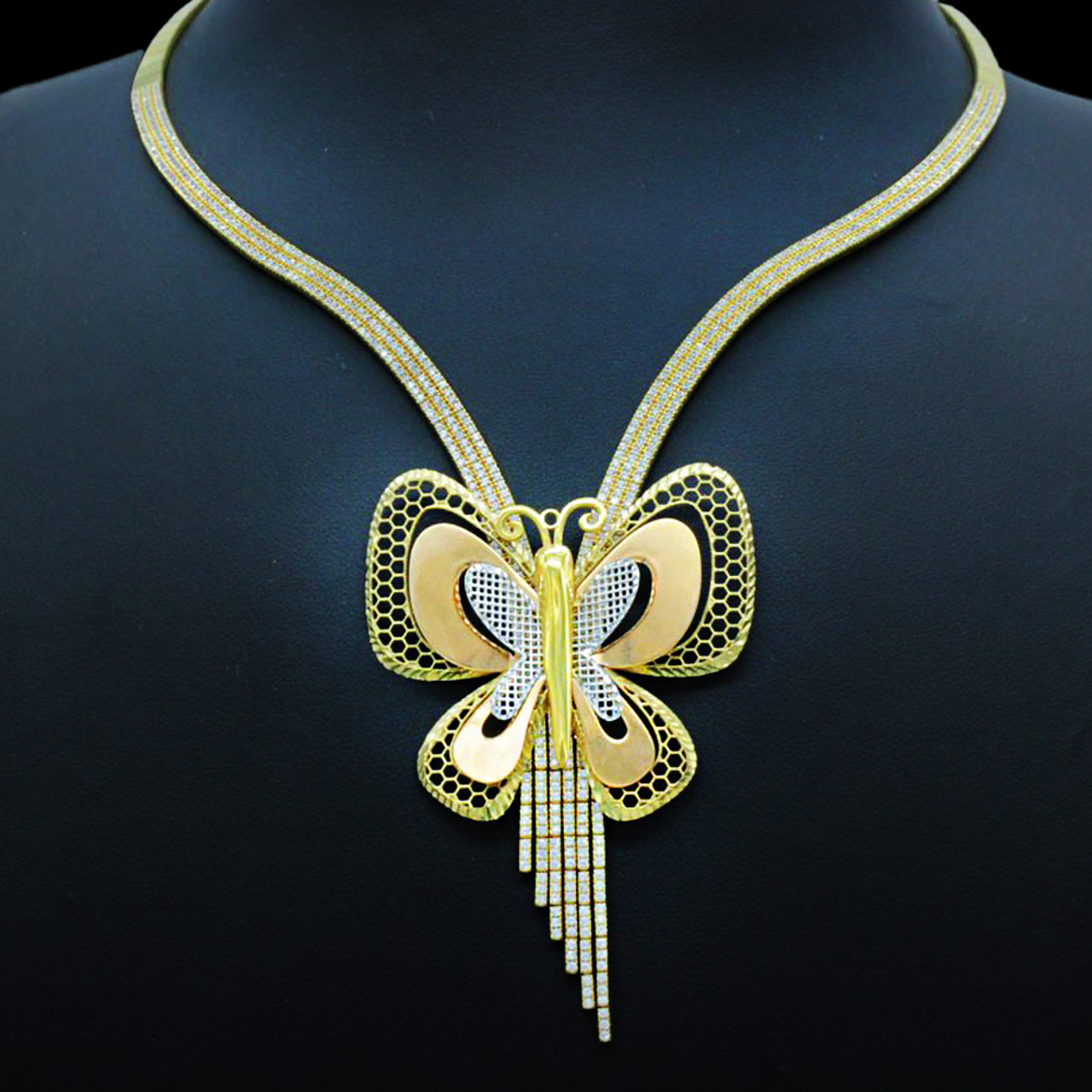 18K Yellow Gold Italian Butterfly Princess Necklace Set - 18K