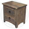 Wormy Maple Renoa 2 Drawer Nightstand. Nightstand Dimensions 17'' Deep x 24'' Wide x 24.5'' High. ( Texture : Mill sawn. Hardware : H17 Ring Pulls. )
