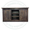 Pine Homestead 2 Barn Door TV Stand. Entertainment Centre Dimensions 18'' Deep x 60'' Wide x 30'' High. TV Stand has 6 Adjustable Shelves. ( Texture : Saw Marks. Hardware : 210 Pulls. )
