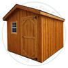 9' Wide x 12' Deep Garden Gable Stained Garden Shed. Standard Brown 3 Tab Shingles. 1- 34'' Door With Lock. 1- 18'' x 24'' Operating Window With Screen. Shed Description From The Ground Up. Floor is Built From Treated 2 x 4's On 16'' Centers Topped With 5/8 Plywood. Shed Walls Are 76.5'' High Framed On 24'' Centers And Clad in 1'' Pine Board And Batten. Roof Rafters Are 2 x 4's on 24'' Center And Sheeted with 1/2 Plywood. Roof Shingled With ICO 15 Year Shingles. Inside Shed Height is 97'' High. The Stain is Sansin SDF formula - Autumn gold # 16. 
