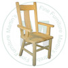 Pine Rustic Wide Slat Back Arm Chair With Wood Seat
