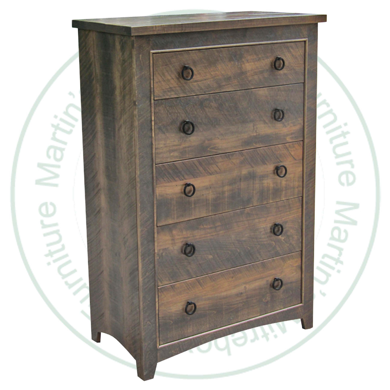 Oak Renoa 5 Drawer Chest Of Drawers. Hi boy Dimensions 19'' Deep x 36'' Wide x 54'' High. ( Texture : Mill sawn. Hardware : H17 Ring Pulls. )
