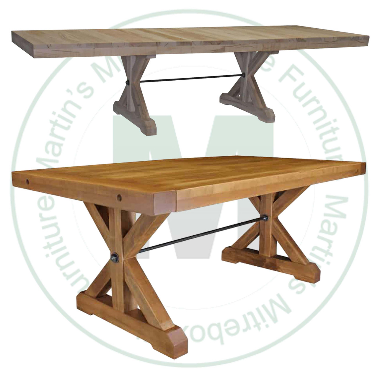Pine Klondike Trestle Solid Top Table 48'' Deep x 72'' Wide x 30'' High With 2 - 12'' Leaves