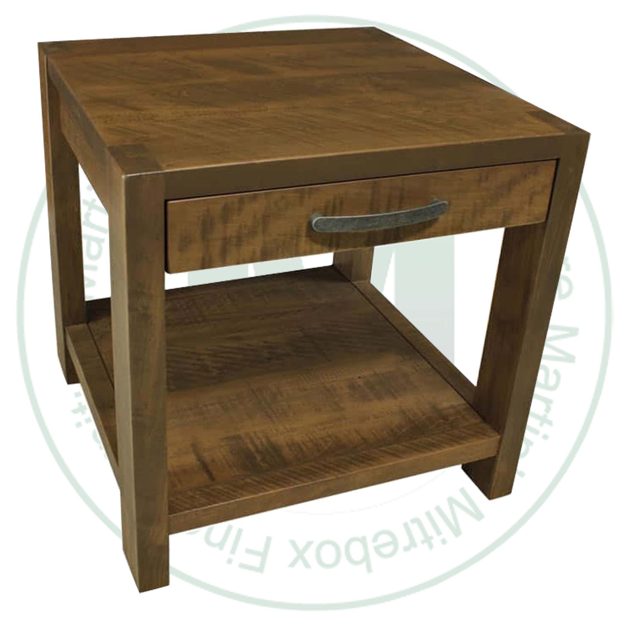 Pine Backwoods 1 Drawer End Table. Backwoods End Table Dimensions 24'' Deep x 24'' Wide x 24'' High. End Table Has 1 3/8'' Thick Top. ( Texture : Millsawn. Hardware : 203 Pulls. )
