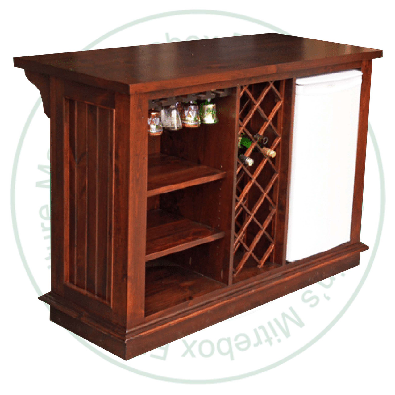 Maple Simplicity Bar 28''D x 60''W x 42''H With Wine Lattice Glass Rack Fridge Compartment And Foot Rail