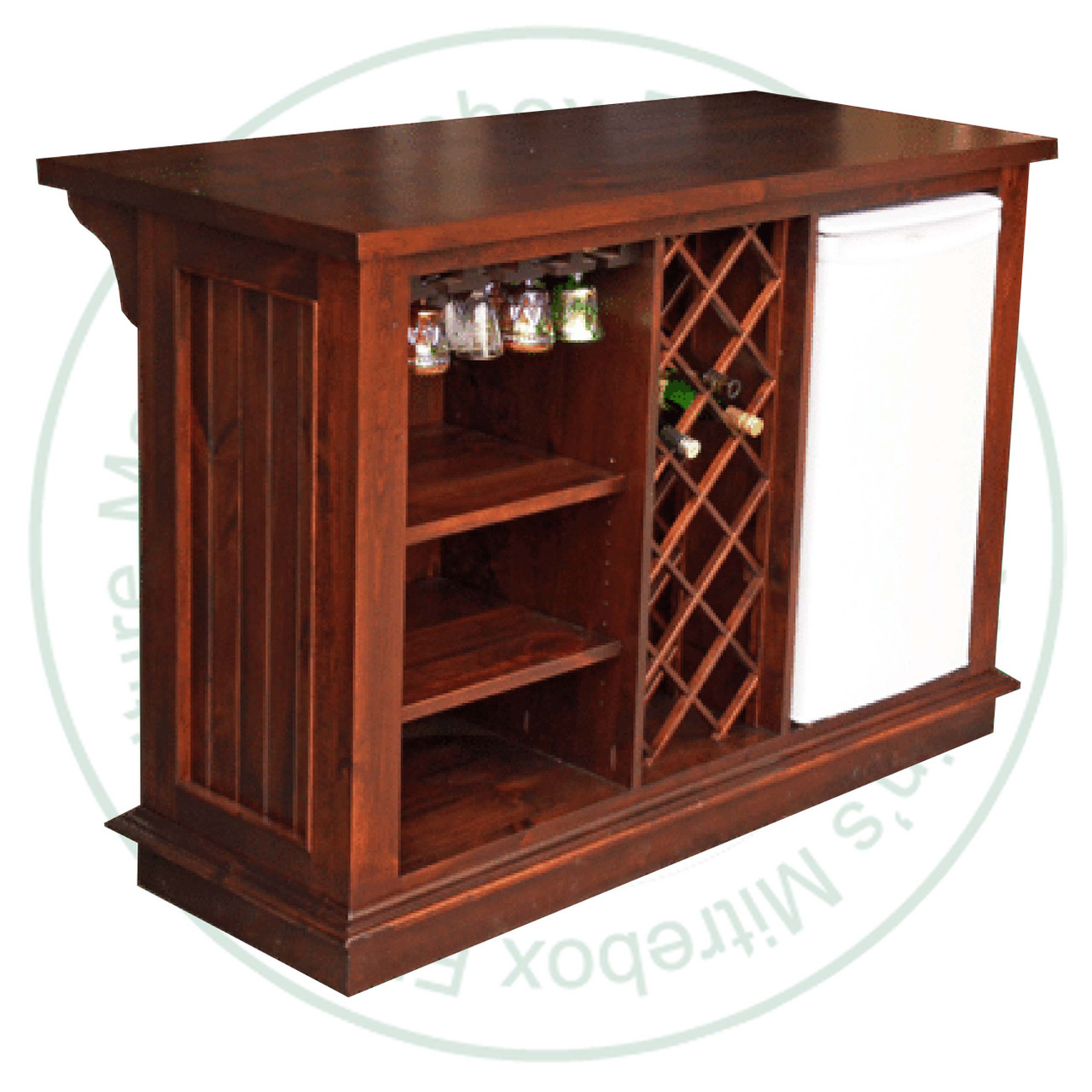 Oak Simplicity Bar 28''D x 60''W x 42''H With Wine Lattice Glass Rack Fridge Compartment And Foot Rail