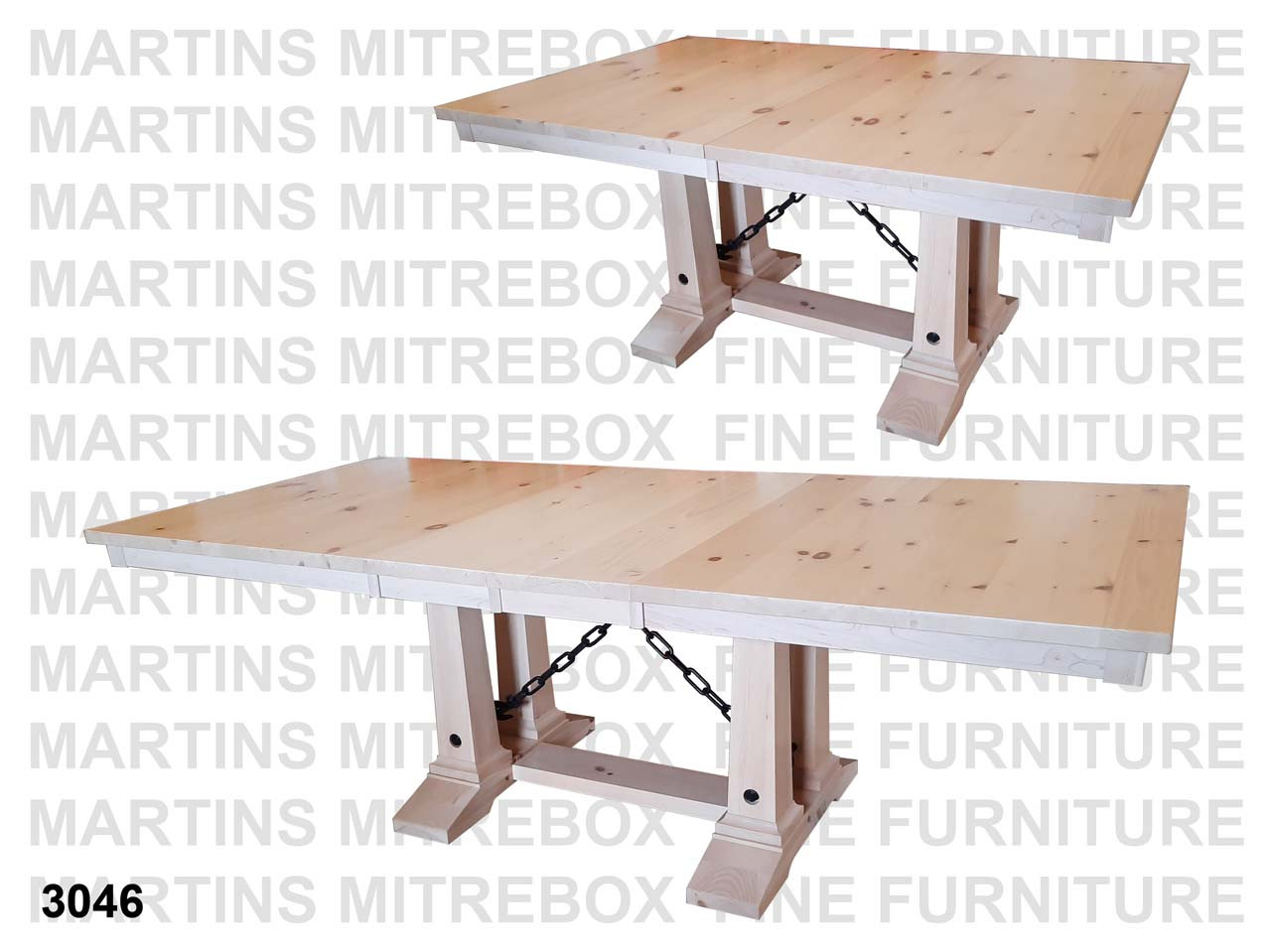 Pine Shechem Double Pedestal Table 54''D x 96''W x 30''H With 2 - 12'' Leaves