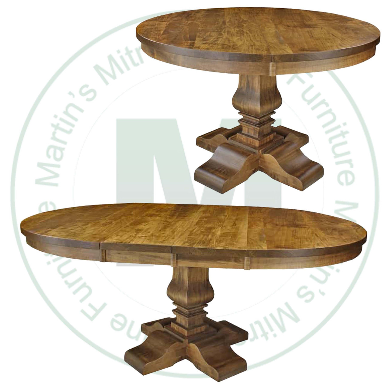 Oak Century Single Pedestal Round Solid Top Table 48'' Deep x 48'' Wide x 30'' High With 2 - 12'' Centre Leaves