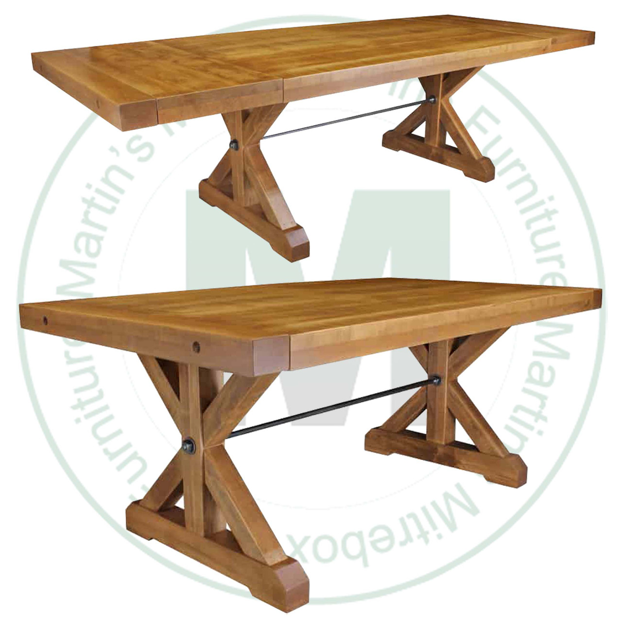 Wormy Maple Klondike Trestle Solid Top Table 36'' Deep x 72'' Wide x 30'' High With 2 - 16'' Leaves