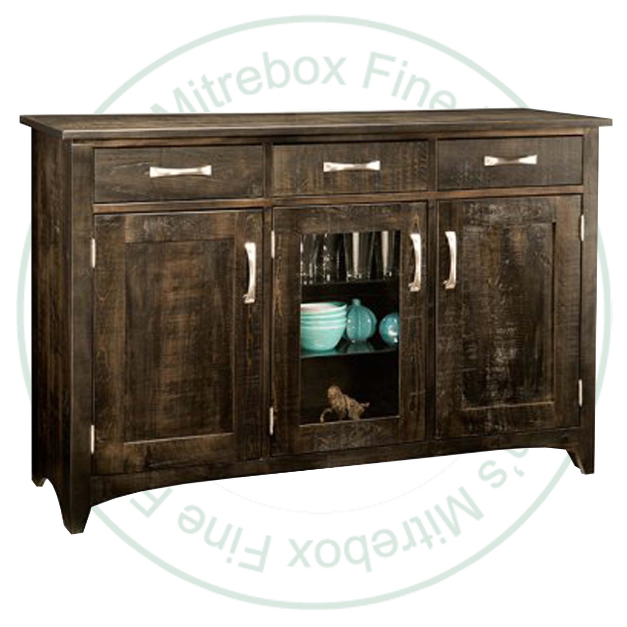 Wormy Maple Bancroft Sideboard 19''D x 59''W x 39.5''H With 2 Wood Doors 1 Glass Door And 3 Drawers