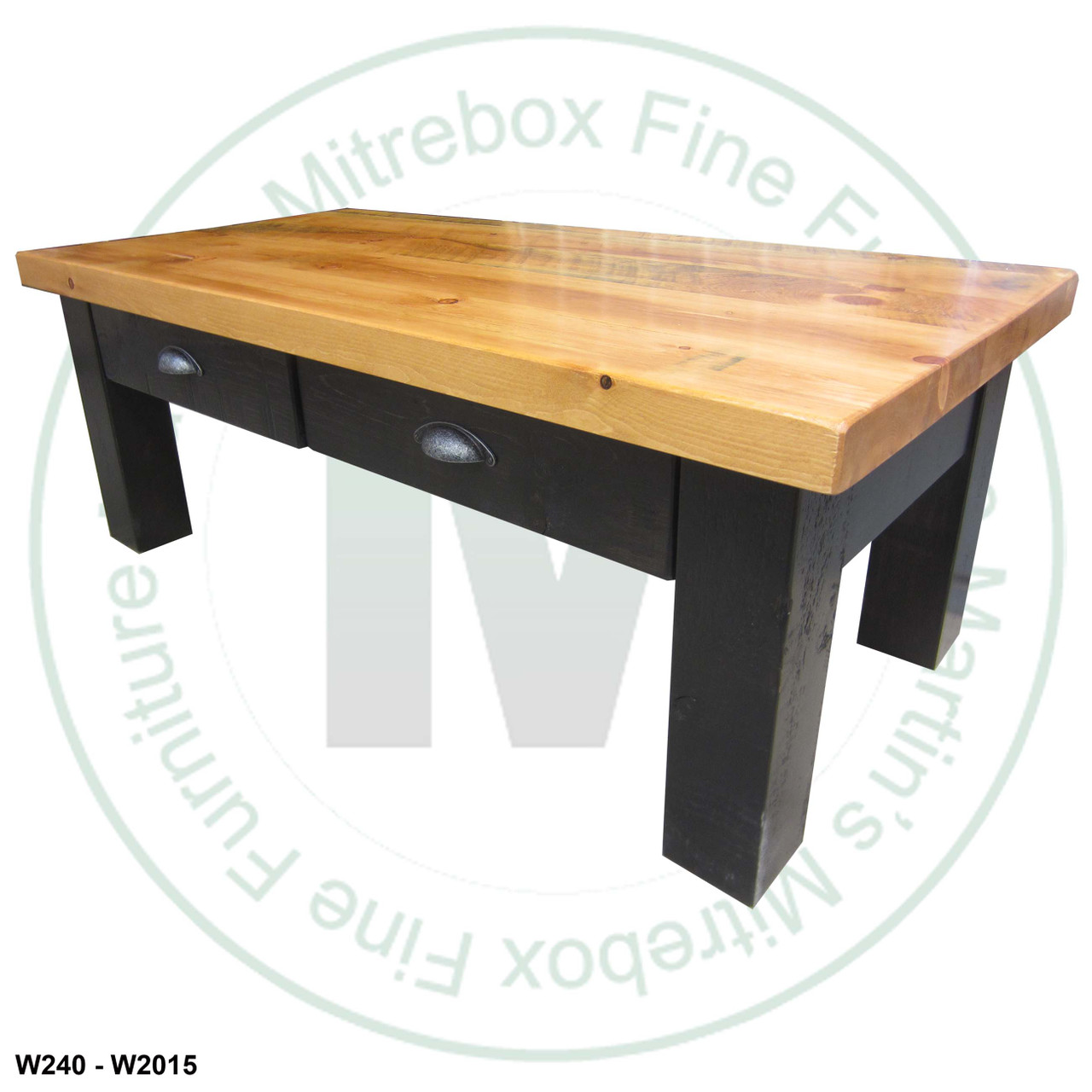 Wormy Maple Frontier Coffee Table 24''D x 48''W x 18''H With 2 Drawers.