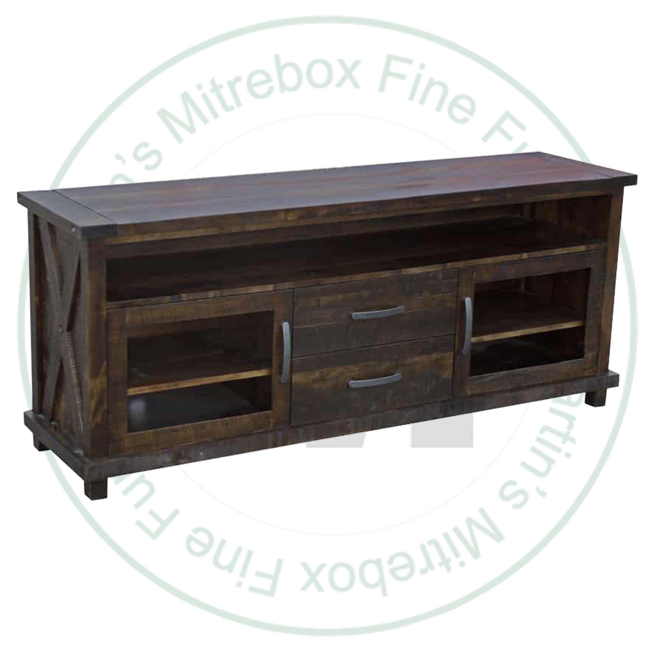 Maple Klondike 2 Drawer Wide Entertainment Unit. TV Stand Dimensions 19'' Deep x 72'' Wide x 30'' High. Entertainment Stand has 2 Drawers 2 Doors and 2 Adjustable Shelves. ( Texture : Mill sawn. Hardware : 203 Pulls. )

