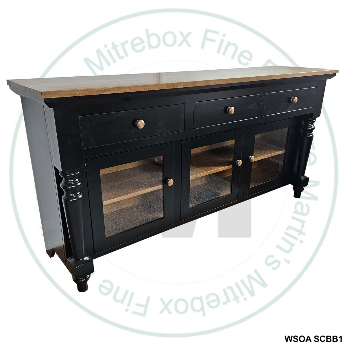 Oak Bevel Top 3 Door 3 Drawer Server
