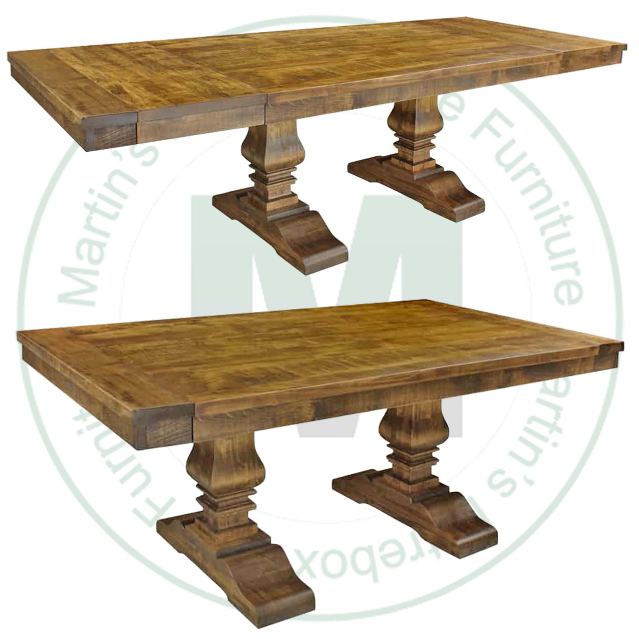 Wormy Maple Century Solid Top Double Pedestal Table 42''D x 60''W x 30''H With 2 - 16'' Leaves