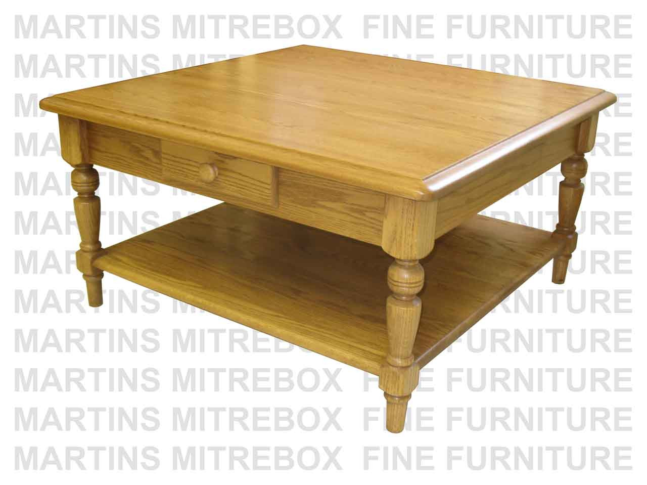 Wormy Maple Country Lane Coffee Table With 2 Drawers And Shelf 36''D x 36''W x 19''H