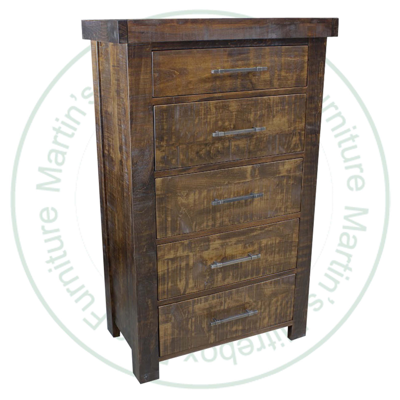 Pine Millwright 5 Drawer Chest Of Drawers. Hi Boy Dimensions 19'' Deep x 36'' Wide x 57'' High. ( Texture : Mill sawn. Hardware : 218 Pulls. )
