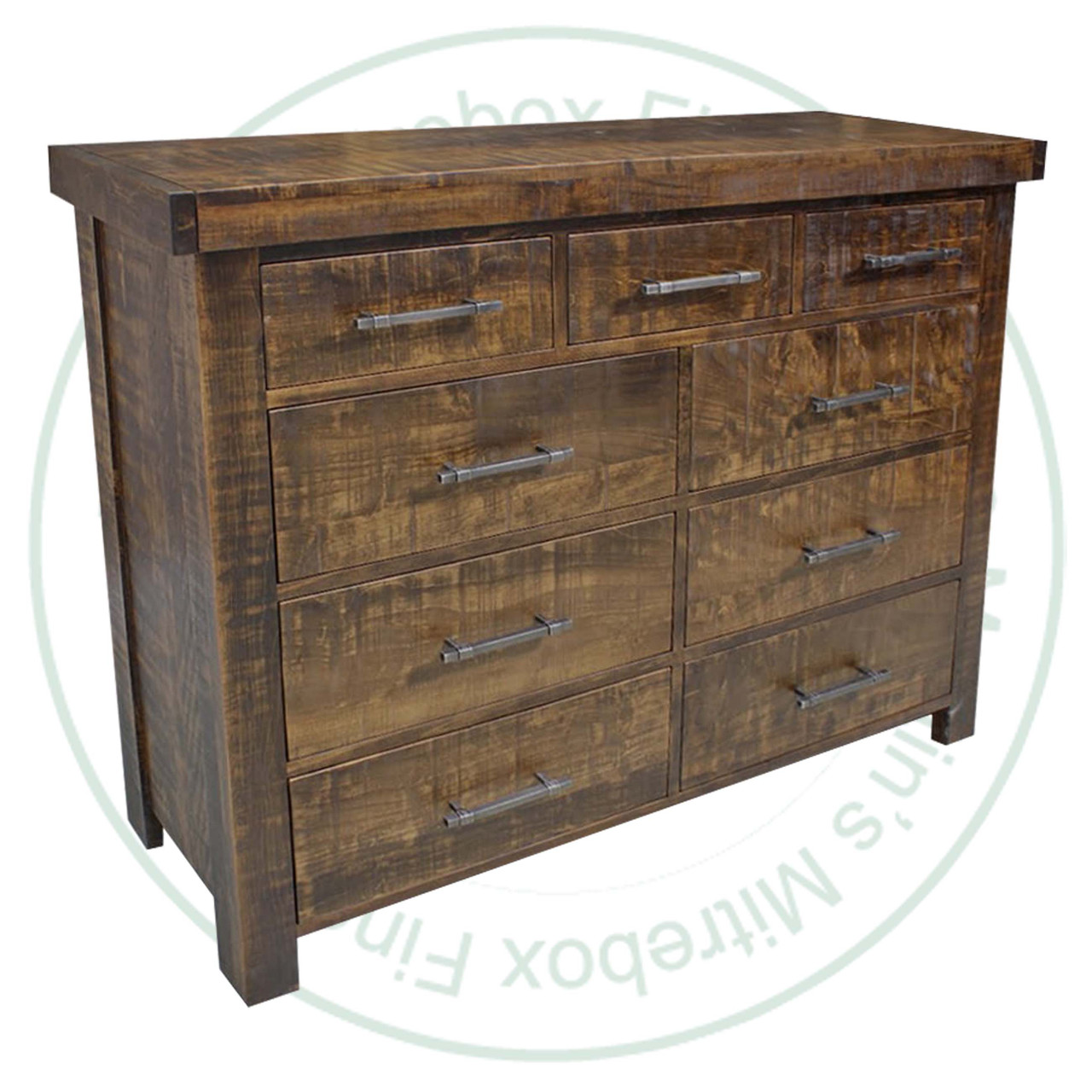 Oak Millwright 9 Drawer Dresser. Dresser Dimensions 19'' Deep x 66'' Wide x 46.5'' High. ( Texture : Mill sawn. Hardware : 218 Pulls. )
