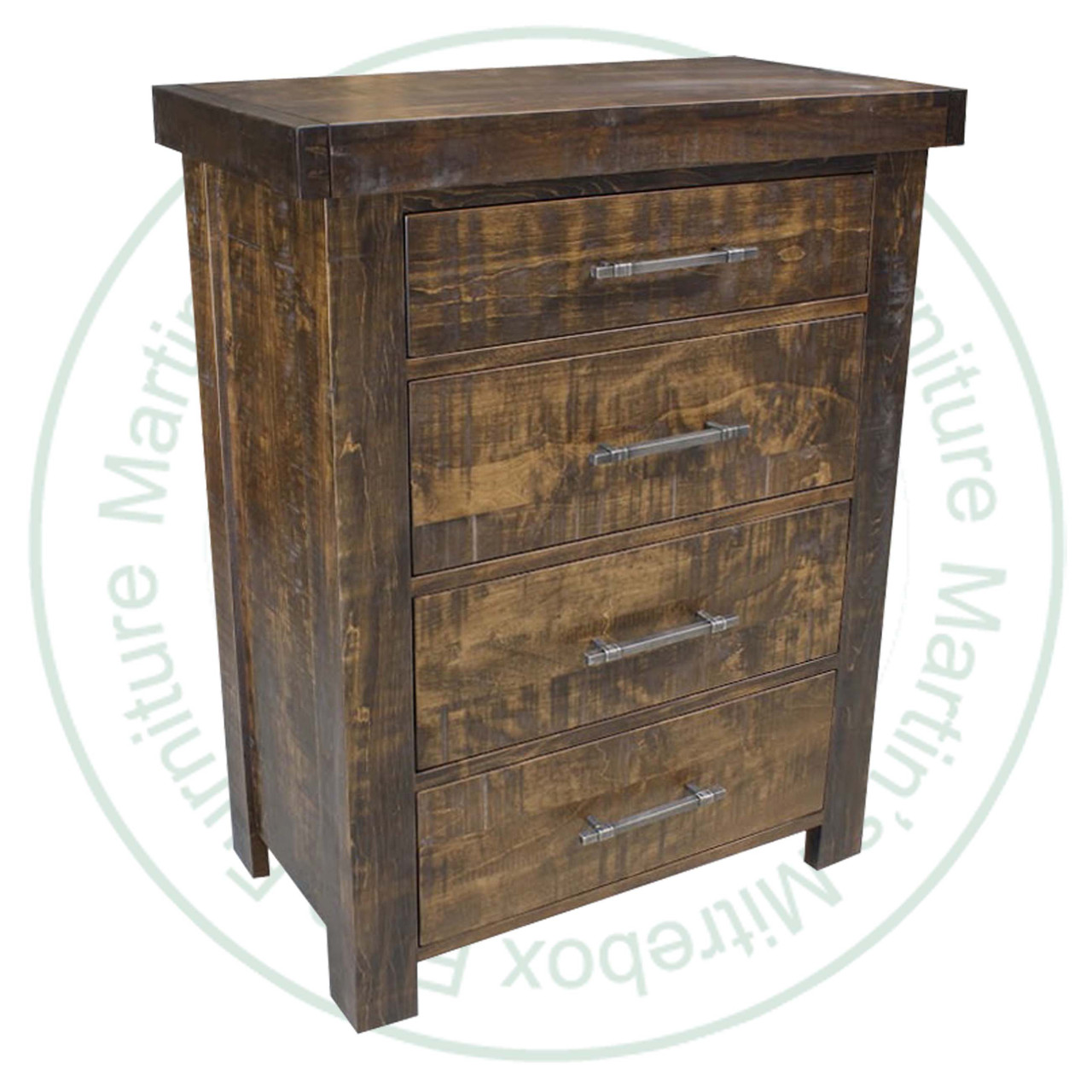 Oak Millwright 4 Drawer Chest Of Drawers. Hi Boy Dimensions 19'' Deep x 36'' Wide x 46.5'' High. ( Texture : Mill sawn. Hardware : 218 Pulls. )
