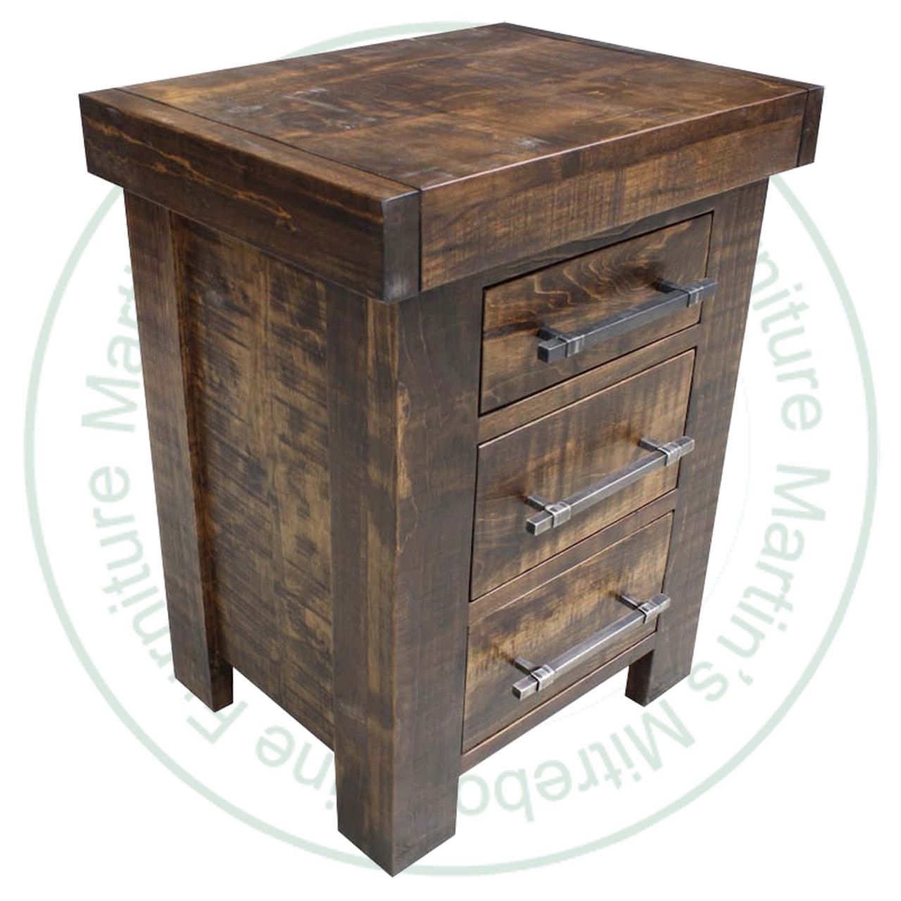 Oak Millwright 3 Drawer Nightstand. Nightstand Dimensions 17'' Deep x 22'' Wide x 28'' High. ( Texture : Mill sawn. Hardware : 218 Pulls. )
