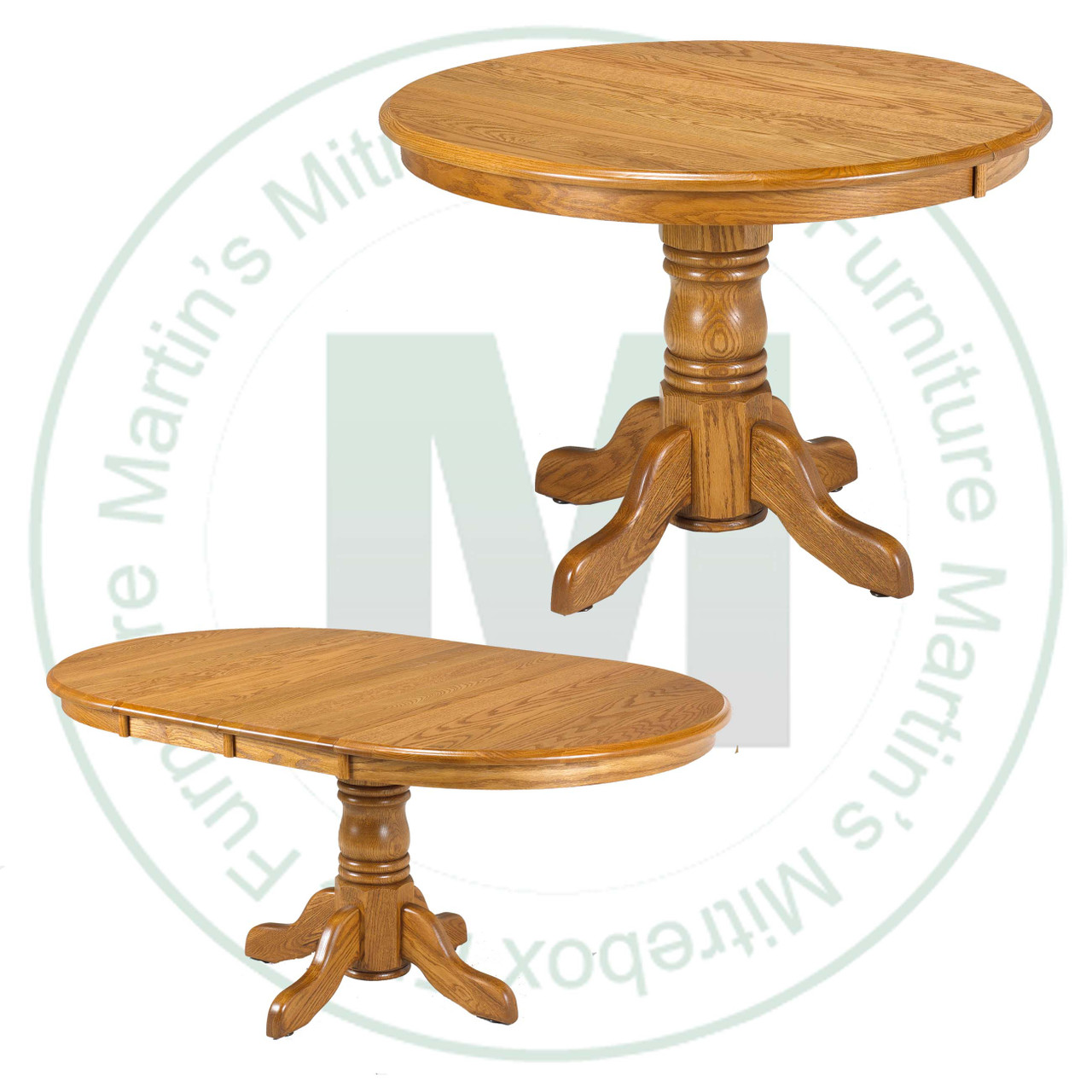 Wormy Maple Lancaster Collection Single Pedestal Table 36''D x 42''W x 30''H With 1 - 12'' Leaf. Table Has 1'' Thick Top