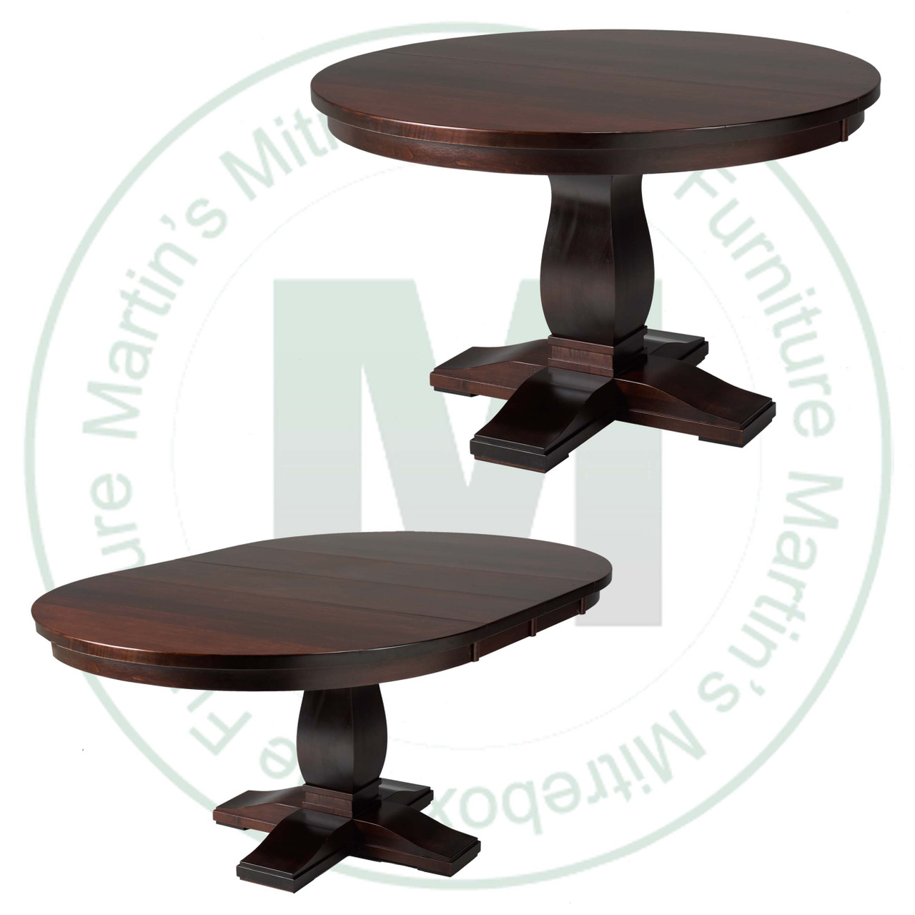 Wormy Maple Valencia Single Pedestal Table 54''D x 54''W x 30''H With 2 - 12'' Leaves Table. Table Has 1'' Thick Top.
