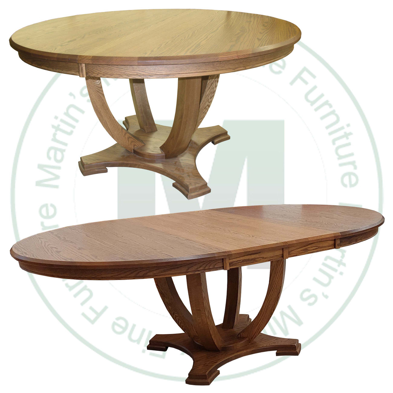 Oak Tuscany Single Pedestal Table 52''D x 52''W x 30''H With 2 - 12'' Leaves