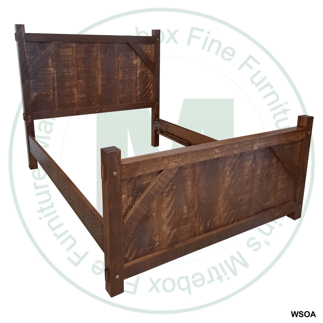 Pine Settlers King Bed  87''D x 86.5''W x 58''H