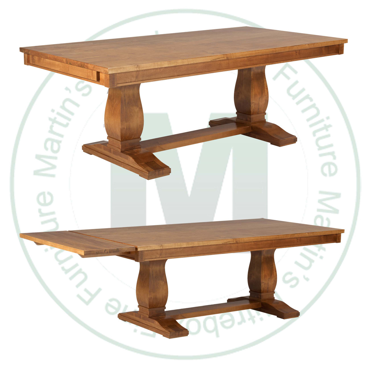 Maple Madrid Solid Top Double Pedestal Table 42''D x 120''W x 30''H With 2 - 16'' Leaves On End Table Has 1'' Thick Top