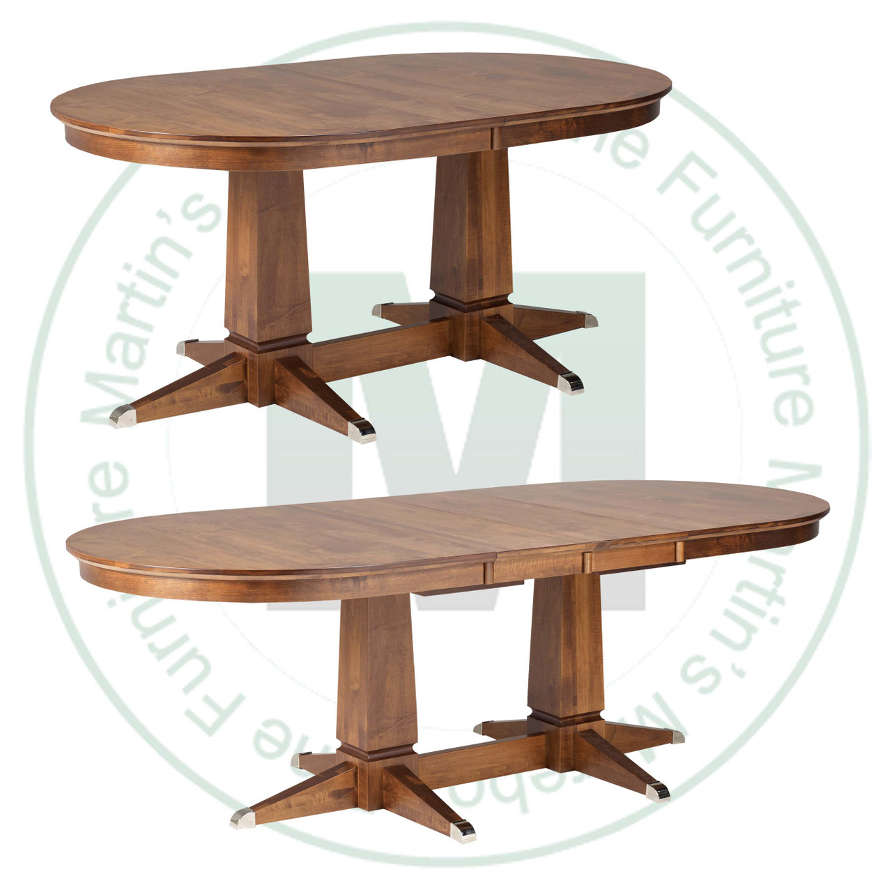 Wormy Maple Sweden Double Pedestal Table 48''D x 66''W x 30''H With 4 - 12'' Leaves