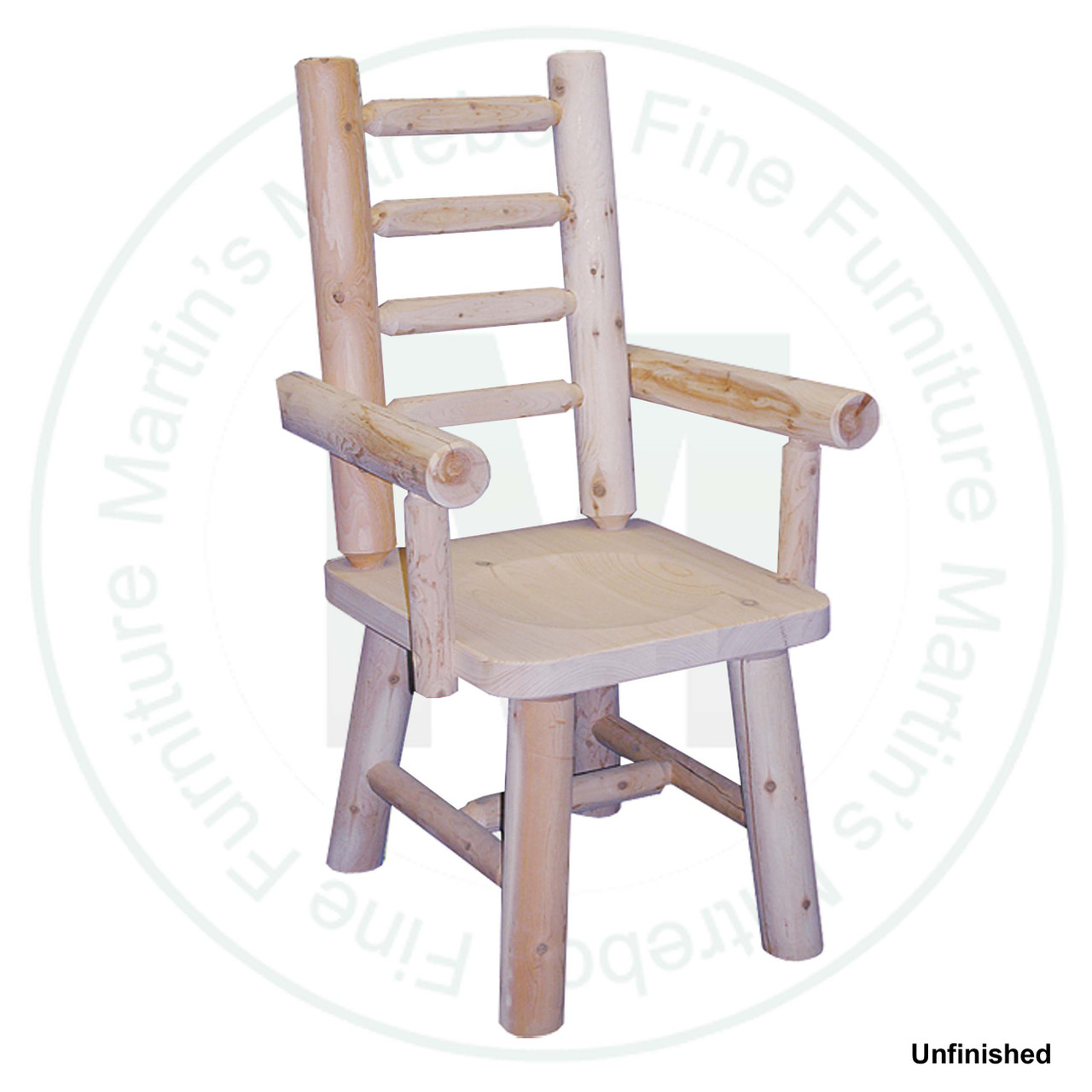 Finished Log Ladder Back Arm Chair 24''W x 19''D x 43''H