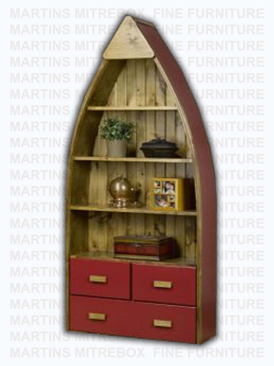 Mountain Lodge Canoe Bookshelf  10''D x 72''H x 36''W With 3 Drawers