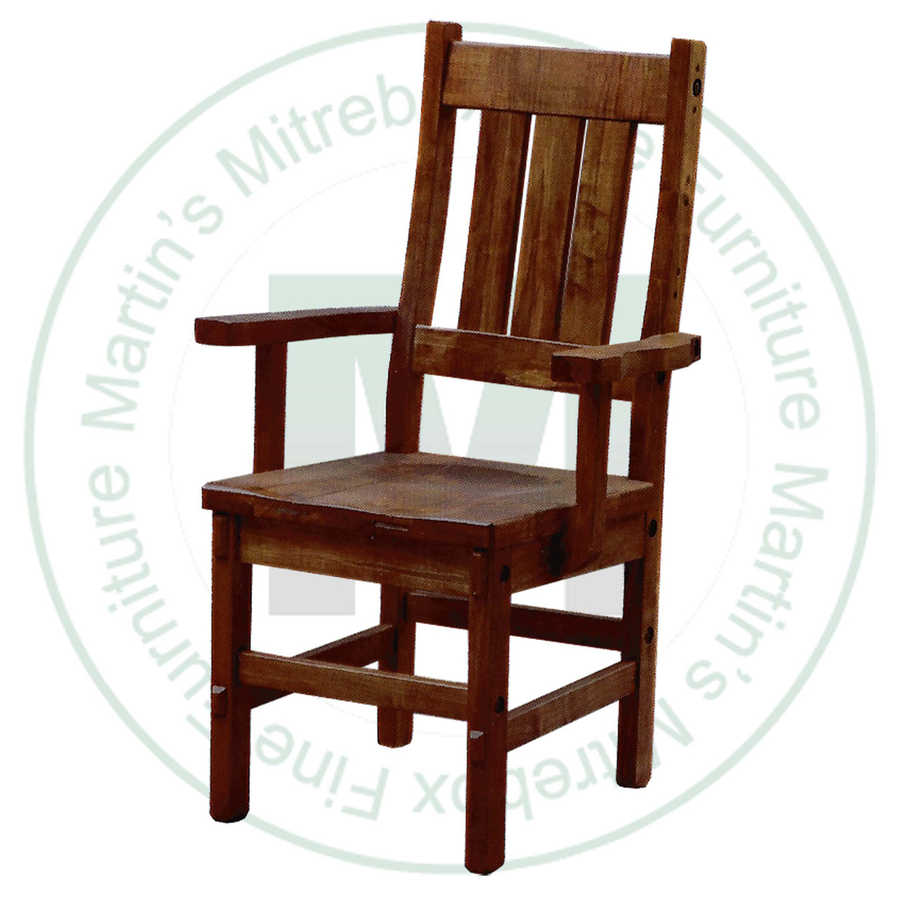Pine Timber Slat Arm Chair With Wood Seat