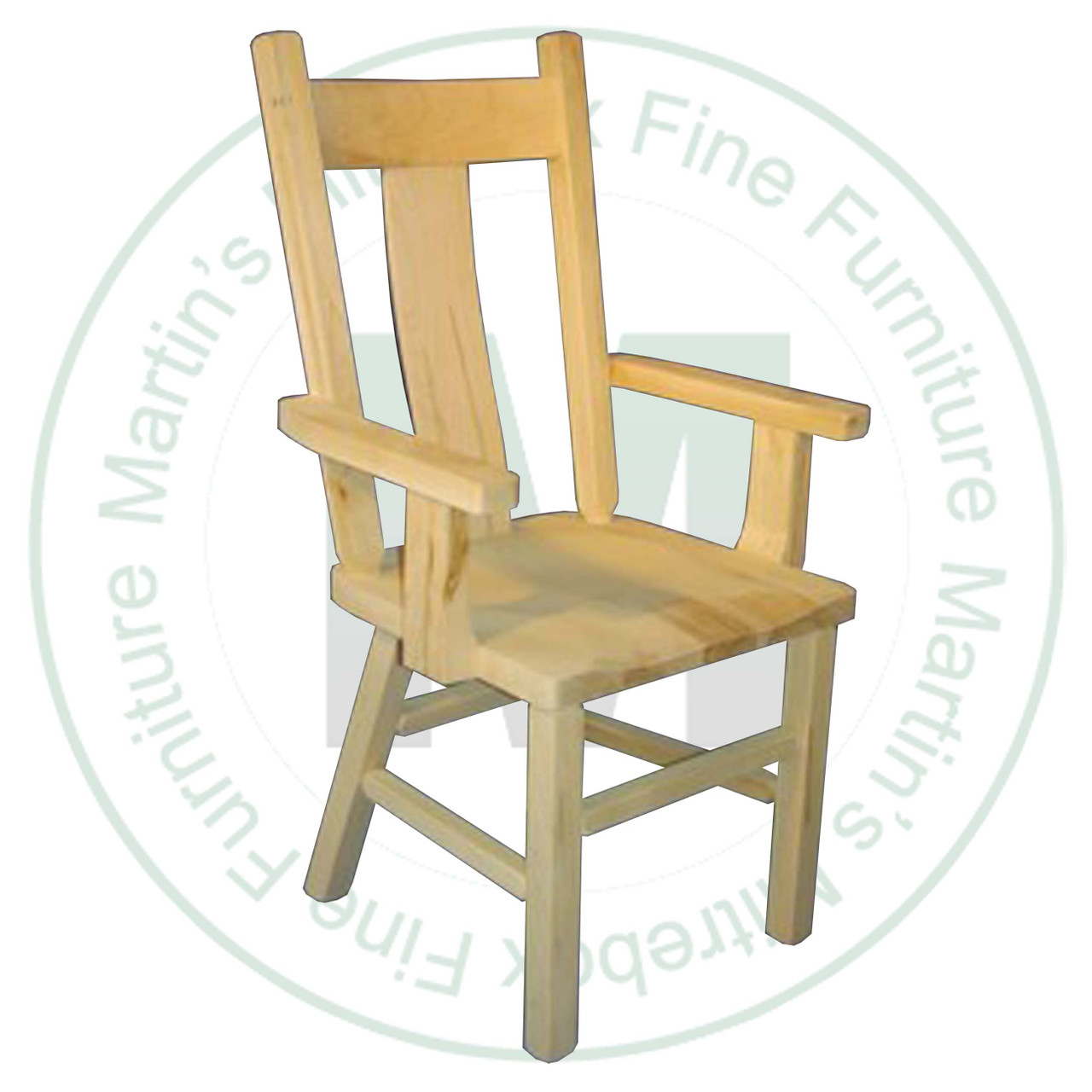 Wormy Maple Rustic Wide Slat Back Arm Chair With Wood Seat
