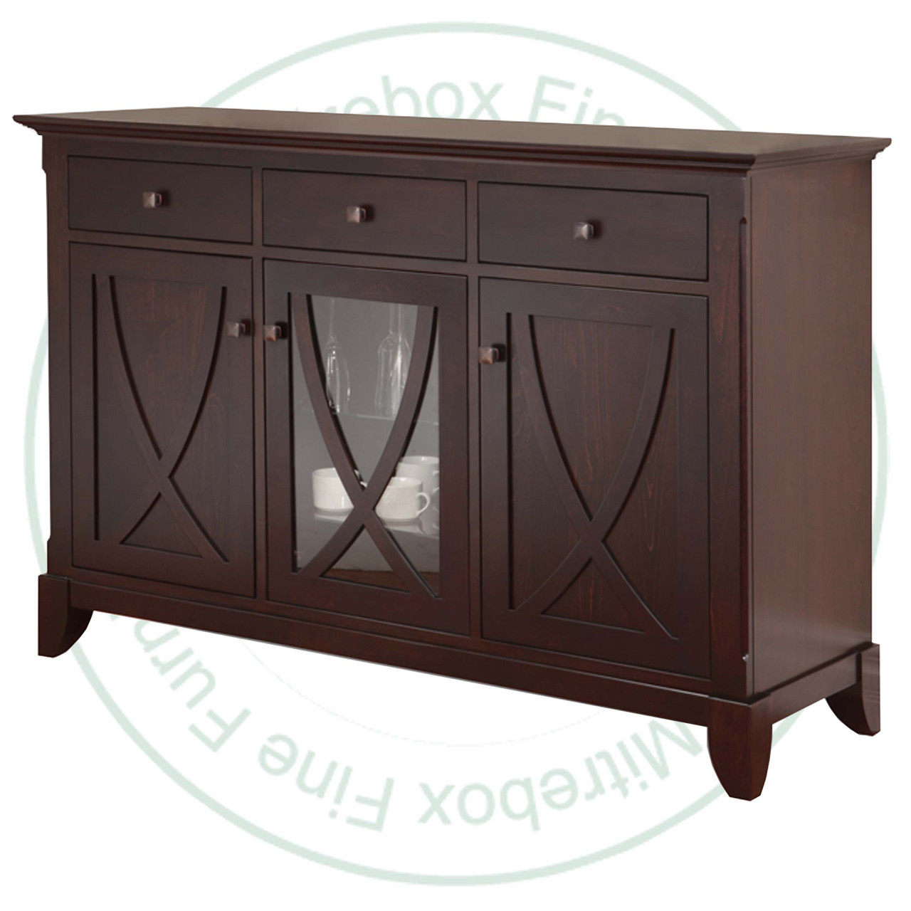 Wormy Maple Florence 3 Drawer 1 Glass Door Sideboard