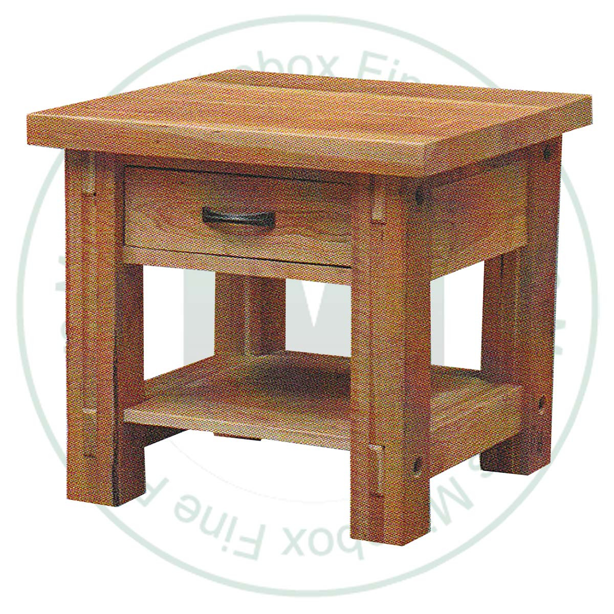 Wormy Maple Timber 1 Drawer Shelf End Table