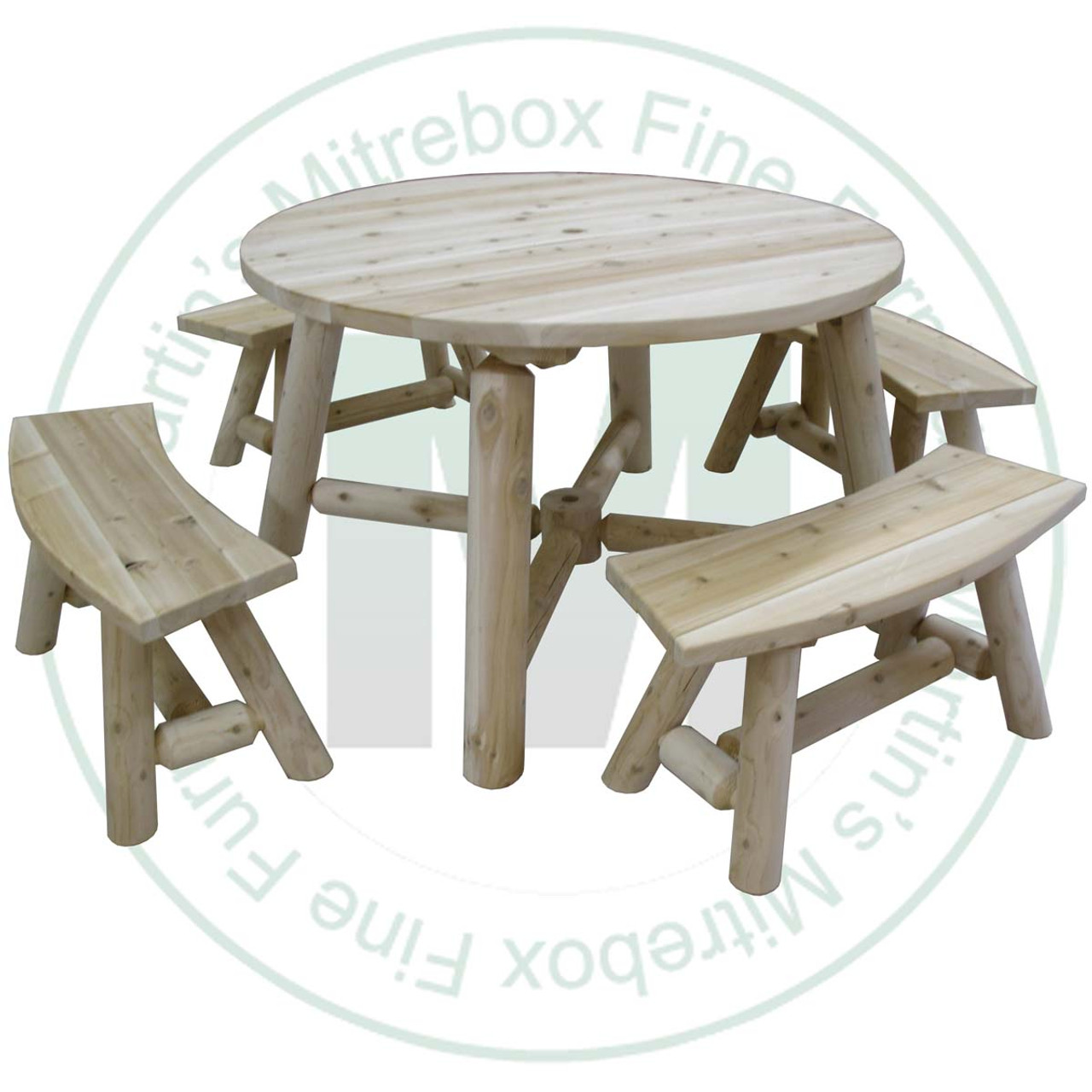Hinterland White Cedar Log Round Dining Table With 4 Backless Benches