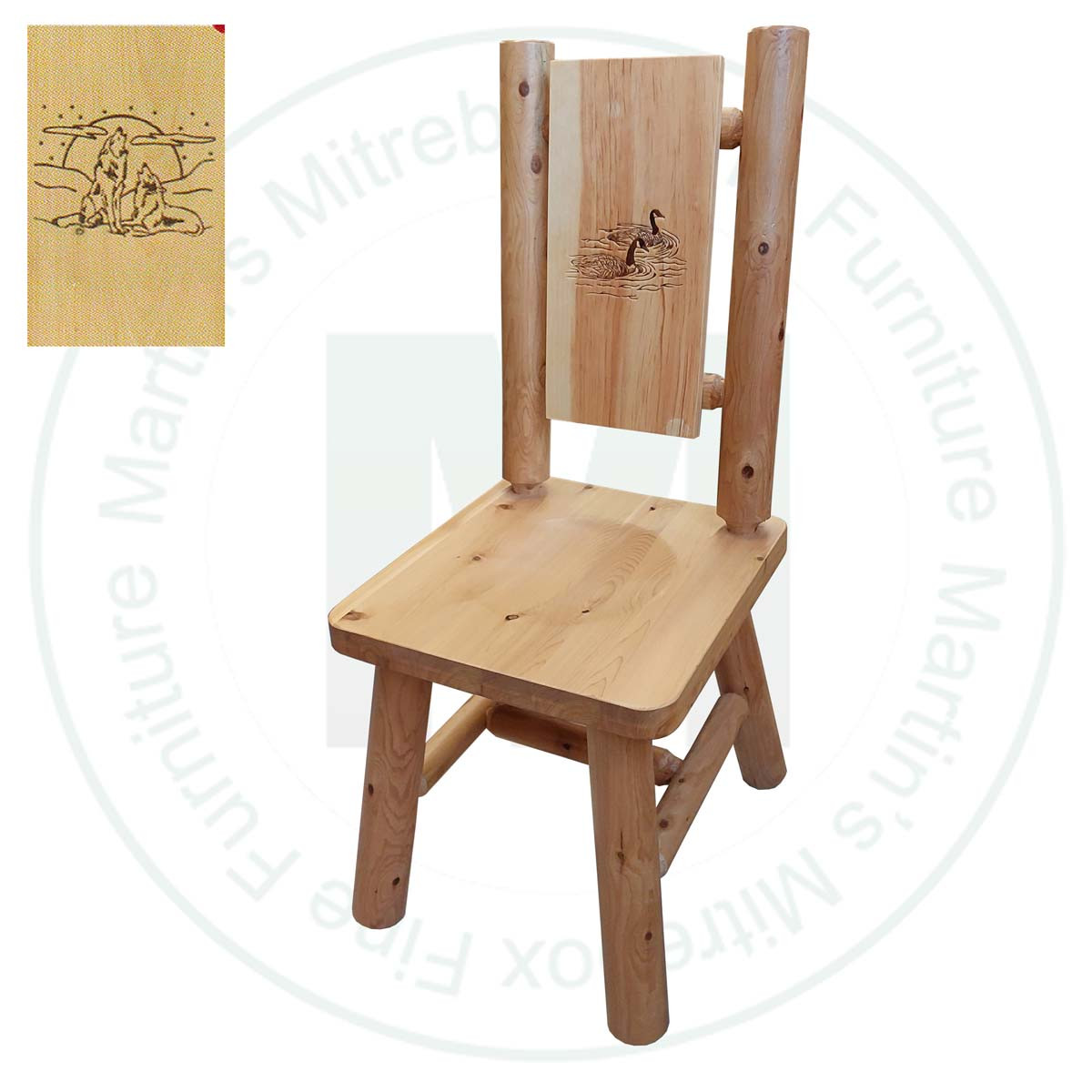 Hinterland Branded Wolf and Moon Back Log Side Chair.