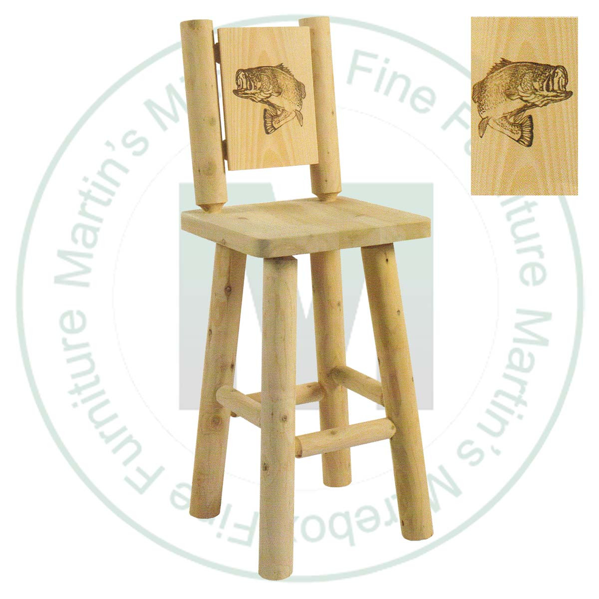 Hinterland Log Solid Branded Fish Back 24'' Bar Stool.