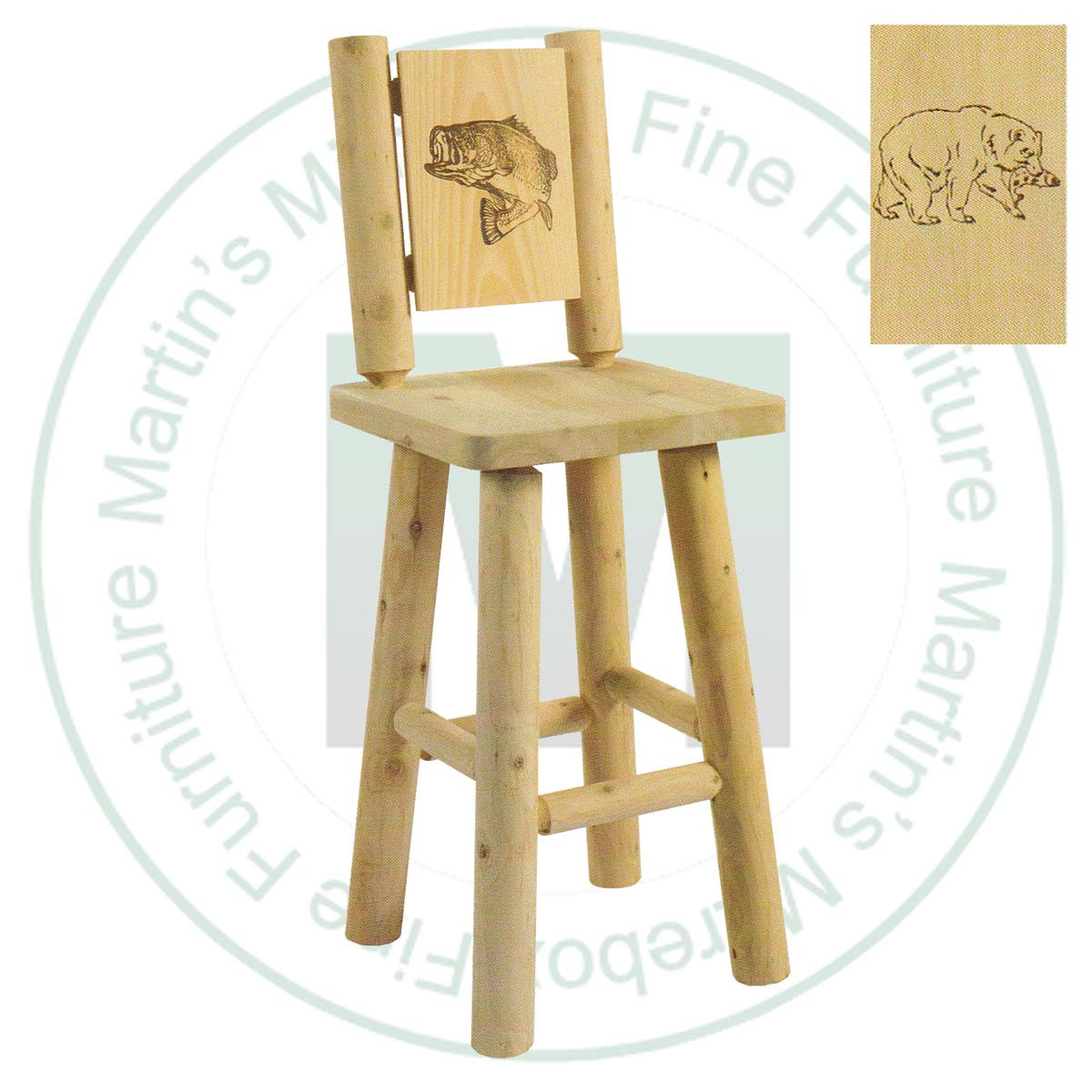 Hinterland Log Solid Branded Bear Back 24'' Bar Stool.