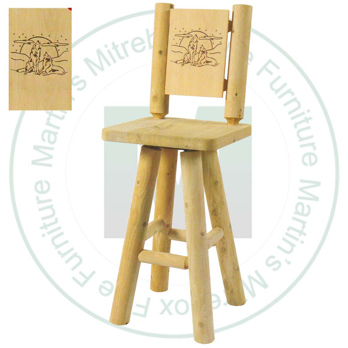 Hinterland Log Swivel Branded Wolf Moon Back 24'' Bar Stool.