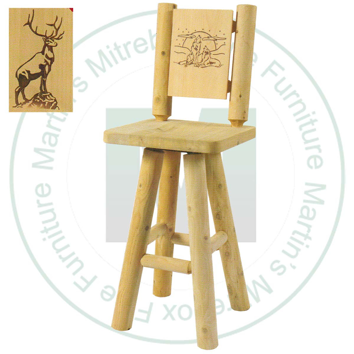 Hinterland Log Swivel Branded Elk Back 24'' Bar Stool.