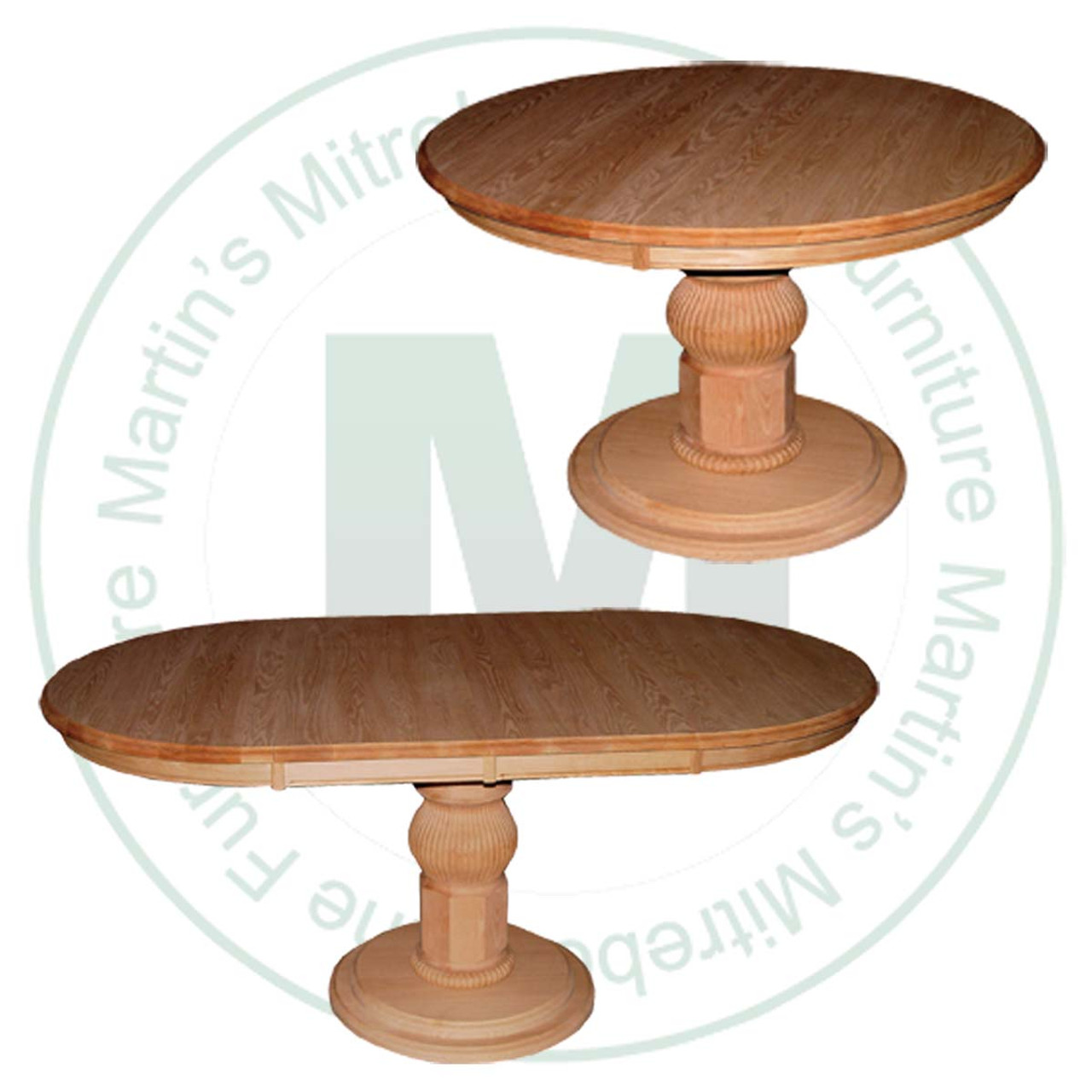 Oak Boston Single Pedestal Table 60''D x 60''W x 30''H Has 1'' Thick Top With 2 - 12'' Leaves